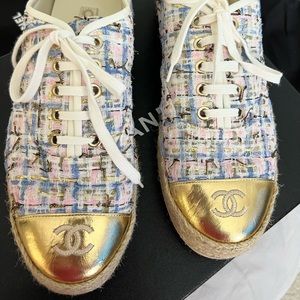Chanel lace up pink/blue/gold espadrille sneaker